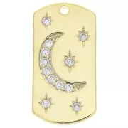 27.5x13.5m Rounded Rectangle Pendant with zirconium oxide Moon and Stars - Gold Tone x1