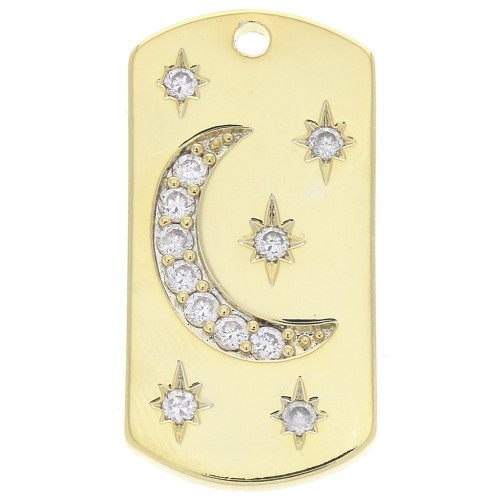 27.5x13.5m Rounded Rectangle Pendant with zirconium oxide Moon and Stars - Gold Tone x1