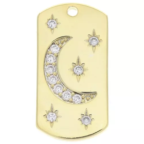 27.5x13.5m Rounded Rectangle Pendant with zirconium oxide Moon and Stars - Gold Tone x1