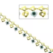 6mm Epoxy resin lucky eye charm chain - White/Turquoise/Gold Tone x50 cm