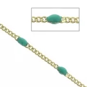 1.9mm Brass and epoxy resin ciamond cut curb chain - Turquoise /Gold Tone x50 cm