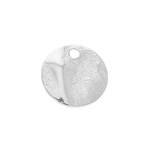 8mm Brass wrinkled charm - Silver Tone x10