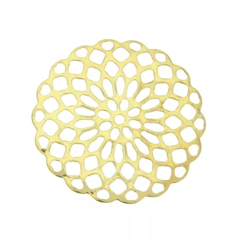 925 Sterling Silver 25mm Light filigrees Rosette Pendant - fine Gold plated x1