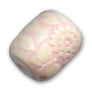 Barrel-shaped bead with flower in relief 20x17mm Light Rose x1