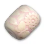 Barrel-shaped bead with flower in relief 20x17mm Light Rose x1
