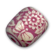 Barrel-shaped bead with flower in relief 20x17mm Plum x1