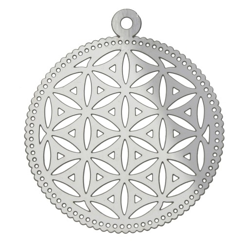 32x28m Stainless steel thin openwork pendant - Flower of life x1