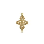 19x12mm 2-ring Rhombus spacer with a floral pattern - fine Gold plated x1