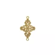 19x12mm 2-ring Rhombus spacer with a floral pattern - fine Gold plated x1