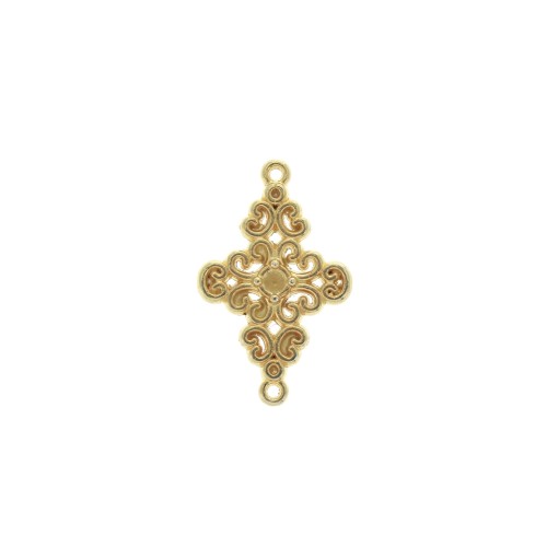 19x12mm 2-ring Rhombus spacer with a floral pattern - fine Gold plated x1