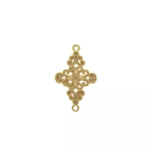 19x12mm 2-ring Rhombus spacer with a floral pattern - fine Gold plated x1