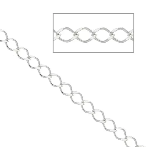 2.3mm 925 Sterling Silver Rombo diamond cut mesh chain x50cm