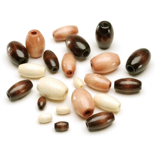 Assortment of wooden olive-shaped beads x75