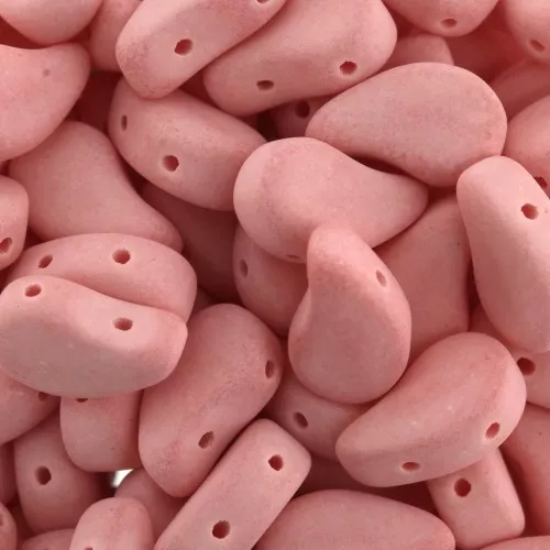 9x5.5mm Double drilled Czech Glass Paisley Duo beads - Bondeli Matt Coral x10g