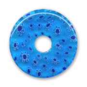 Millefiori Donuts 30mm Aquamarine Blue Flowers|raw }}