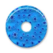 Millefiori Donuts 30mm Aquamarine Blue Flowers