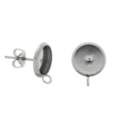 Stainless steel earstuds with 1 open ring for 8mm flat back cabochon x2