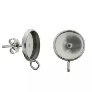 Stainless steel earstuds with 1 open ring for 10mm flat back cabochon x2