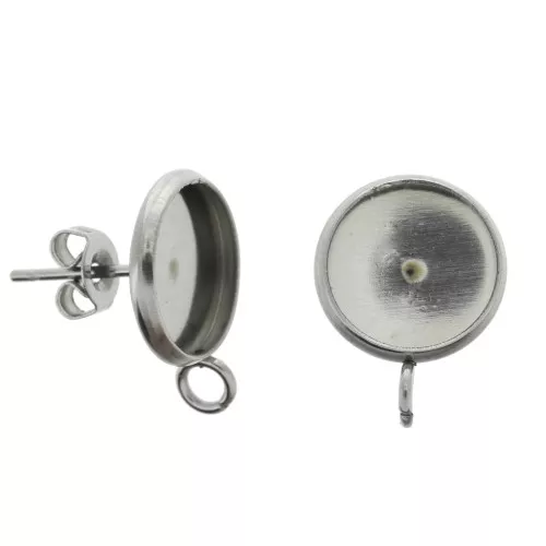 Stainless steel earstuds with 1 open ring for 10mm flat back cabochon x2