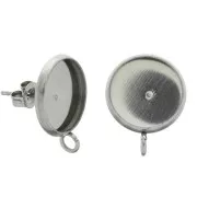 Stainless steel earstuds with 1 open ring for 12mm flat back cabochon x2