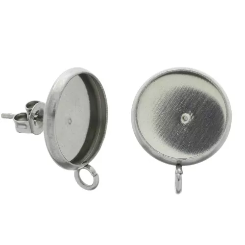 Stainless steel earstuds with 1 open ring for 12mm flat back cabochon x2