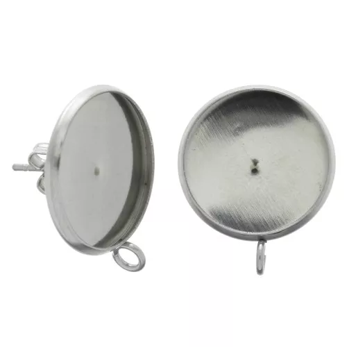 Stainless steel earstuds with 1 open ring for 16mm flat back cabochon x2