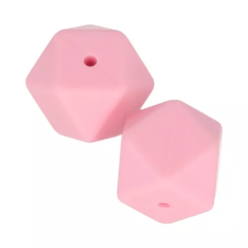 17mm Hexagonal-shaped silicone beads for pacifier - Pink x2