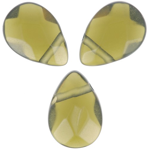Beads en verre - Olivine Flat briolettes 11x9mm x5