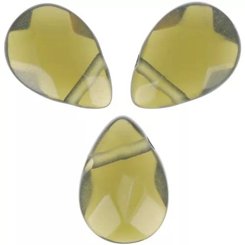 Beads en verre - Olivine Flat briolettes 11x9mm x5