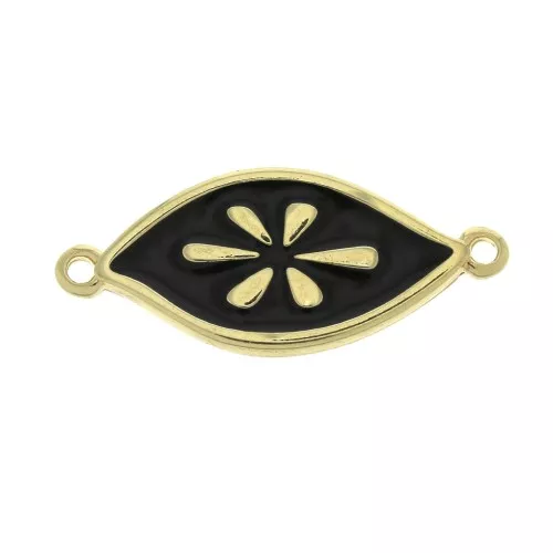 27x11mm zamak eye-shaped spacer with epoxy resin - Black - fine Gold plated x1