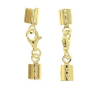 925 Sterling Silver Lobster Clasp with 3mm lace ends - Gold Plated x1