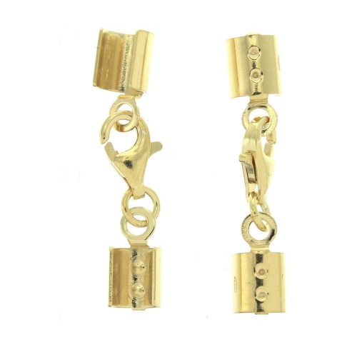 925 Sterling Silver Lobster Clasp with 3mm lace ends - Gold Plated x1