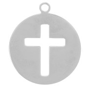 Round hollow cross charm 12 mm 316L stainless steel x1