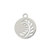 12mm Stainless Steel leaf round charm x1|raw }}