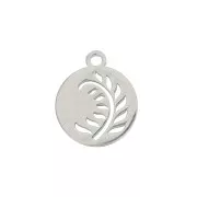 12mm Stainless Steel leaf round charm x1