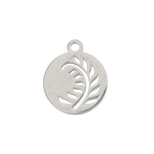 12mm Stainless Steel leaf round charm x1