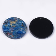 28mm Cellulose acetate round pendant - Marbled Blue - Gold x1|raw }}