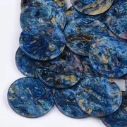 28mm Cellulose acetate round pendant - Marbled Blue - Gold x1