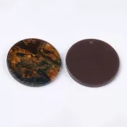 28mm Cellulose acetate round pendant - Marbled Brown - Blue x1