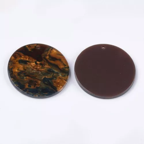 28mm Cellulose acetate round pendant - Marbled Brown - Blue x1