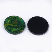 28mm Cellulose acetate round pendant - Marbled Green - Brown x1