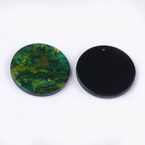 28mm Cellulose acetate round pendant - Marbled Green - Brown x1