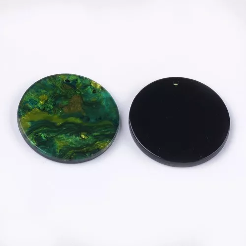 28mm Cellulose acetate round pendant - Marbled Green - Brown x1