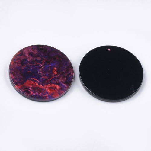 28mm Cellulose acetate round pendant - Marbled Purple - Red x1