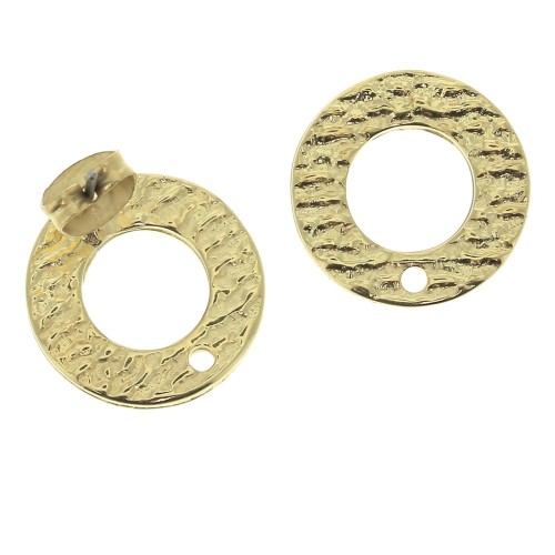 16mm Zamac round textured earstuds to decorate - fine Gold plated x2