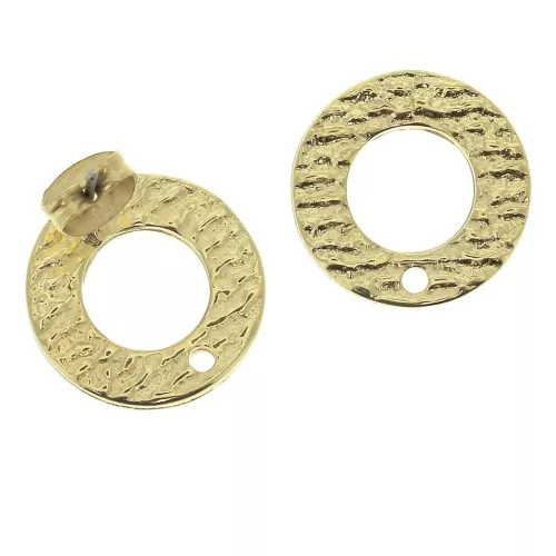 16mm Zamac round textured earstuds to decorate - fine Gold plated x2