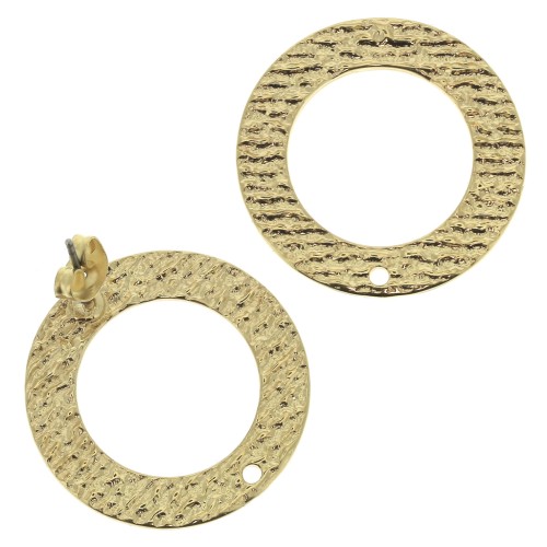 27mm Zamac round textured earstuds to decorate - fine Gold plated x2