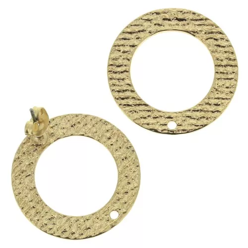 27mm Zamac round textured earstuds to decorate - fine Gold plated x2