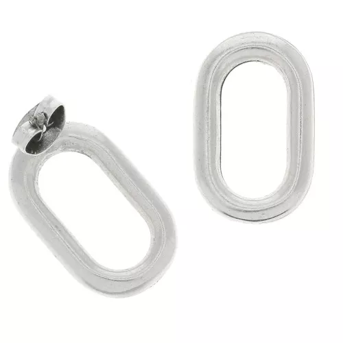 21x13mm Zamac rounded oval design earstuds - Fine Antique silver plating x2