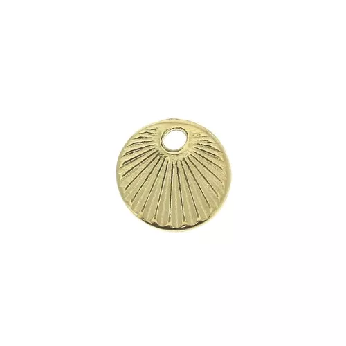 9.5mm Round engraved charm with a pleated effect - fine Gold plated x1